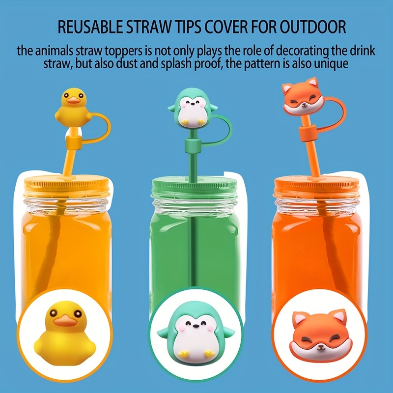  8Pcs Animals Straw Tips Cover Reusable Straw Toppers