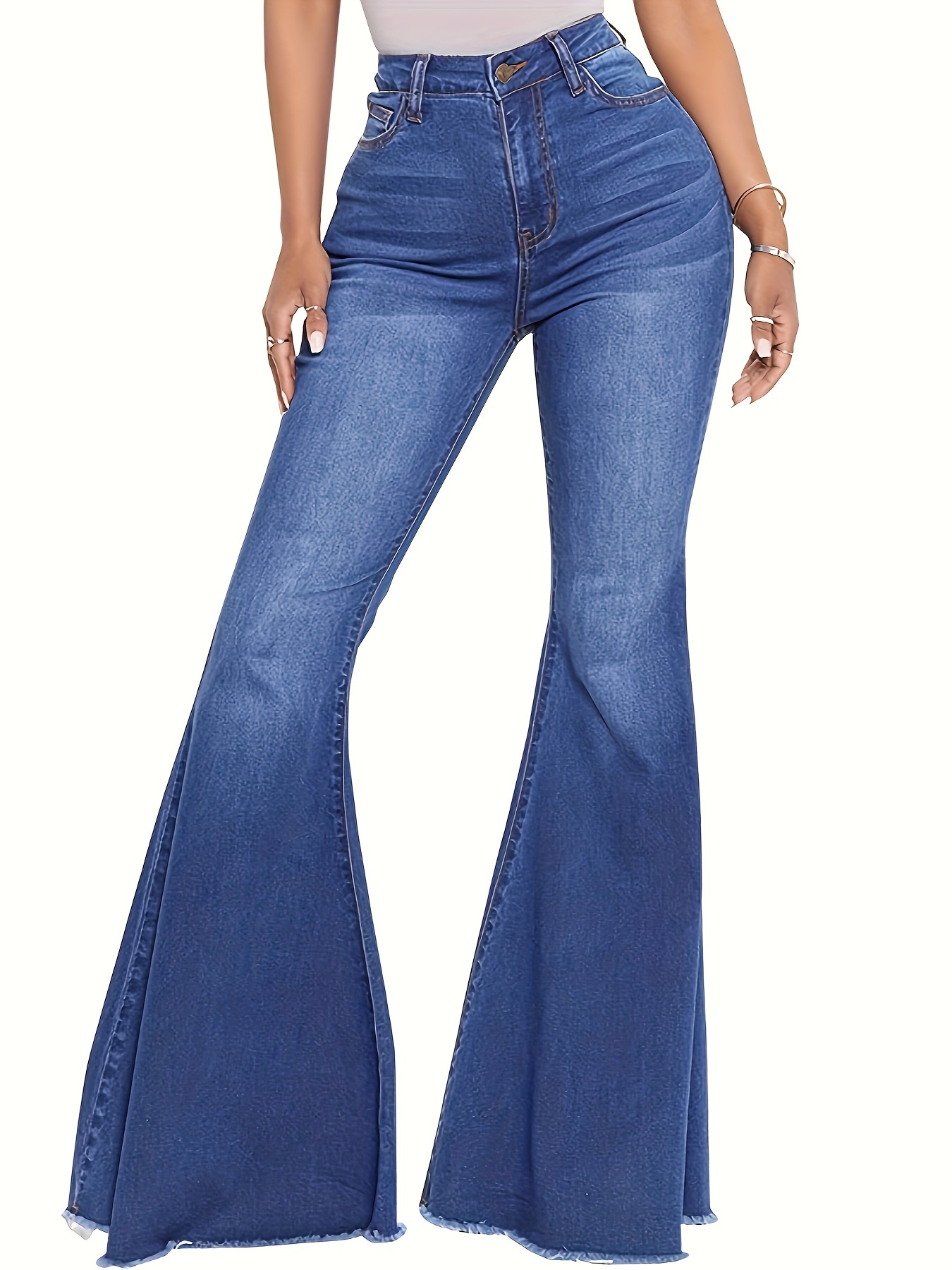 Laced Bell-bottom Jeans, Stretchy Mid-rise Boot Cut Flared Leg