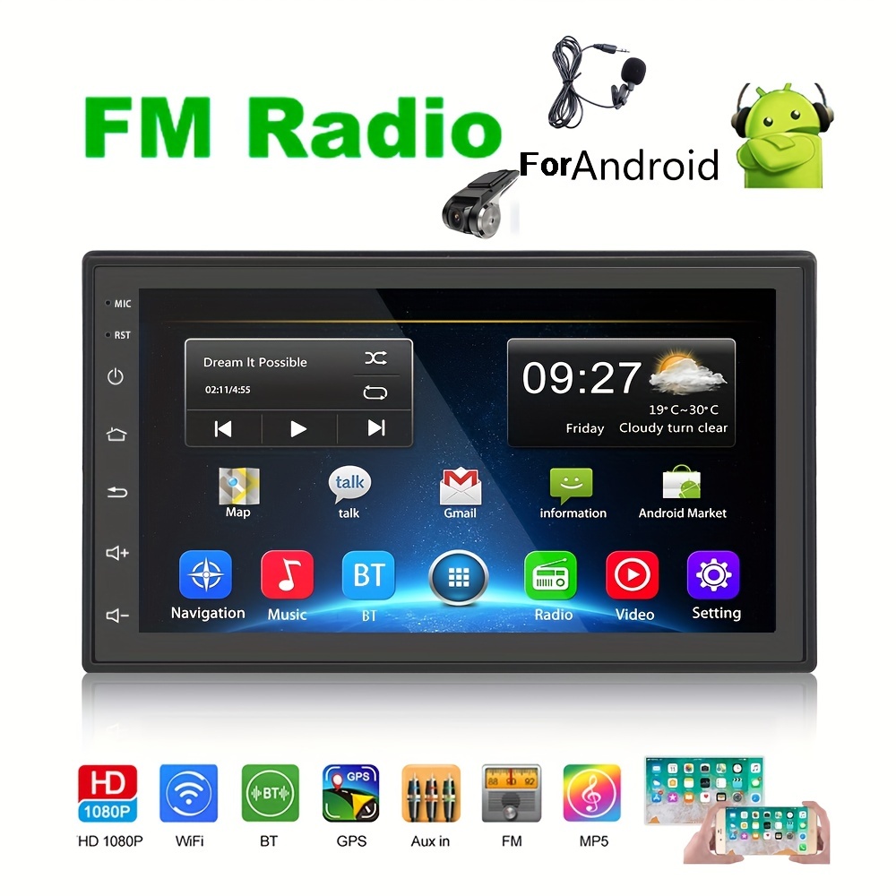 2 Din 25.4cm For Android Car Stereo Gps Autoradio 180° Rotating Screen Hd  1080p Tempered Glass Mirror With Wifi Gps Fm/rds Radio+12led Camera & Mic -  Automotive - Temu Austria