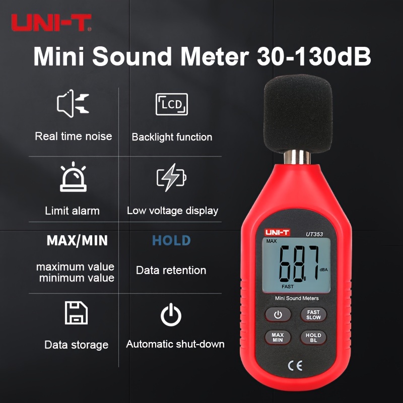 Medidor de decibelios Medidor de nivel de sonido digital con función de  registro de datos Rango de 30-130dB Medidor de db de alta precisión con