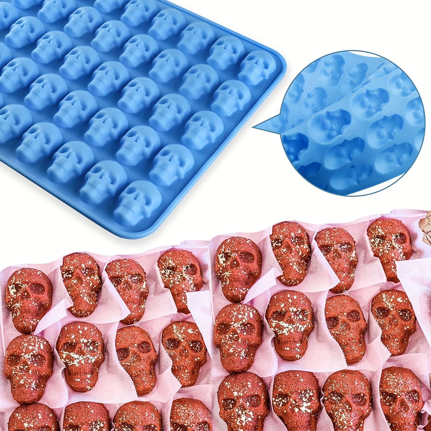 2pcs/set 40-cavity Silicone Ice Cube Tray Mold For Chocolate, Candy, Jelly,  Skull Shaped Gummy And Dropper Mold