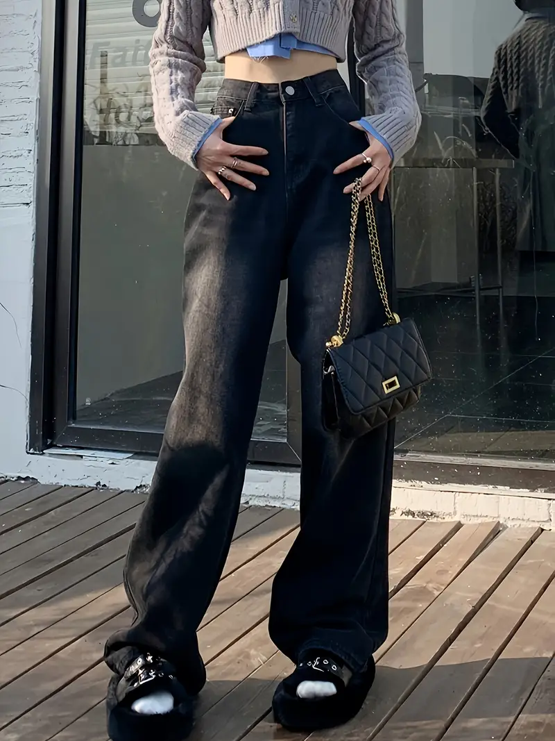 Jeans Holgados Sueltos De Cintura Alta, Pantalones De Mezclilla Streetwear  Y2k De Moda No Elásticos, Jeans Y Ropa De Mezclilla Para Mujer