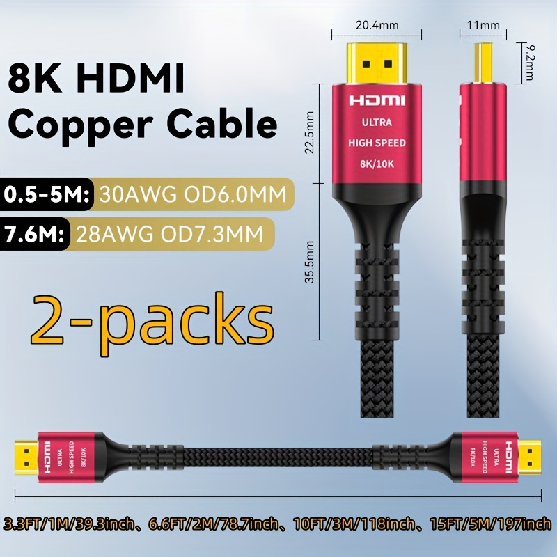 10ft (3m) High Speed HDMI® Cable with Ethernet - 4K 60Hz (3-Pack)