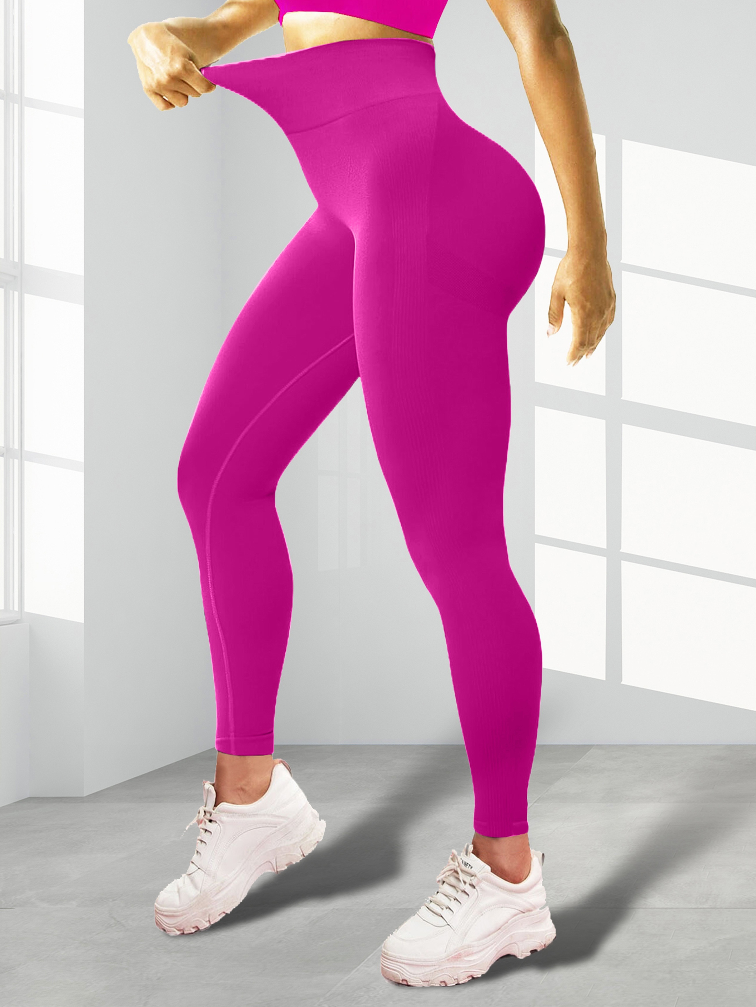 High Waist Seamless Yoga Tight Pants, Solid Color Fitness Workout