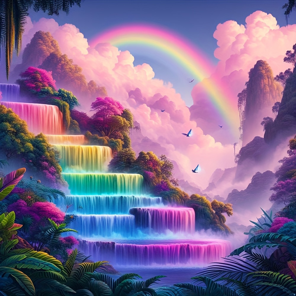 

1pc Large Size 40x40cm/15.7x15.7 Inches Frameless Diy 5d Diamond Painting Rainbow Waterfall, Full Artificial Diamond Painting, Diamond Art Embroidery Kits, Handmade Home Office Wall Decor