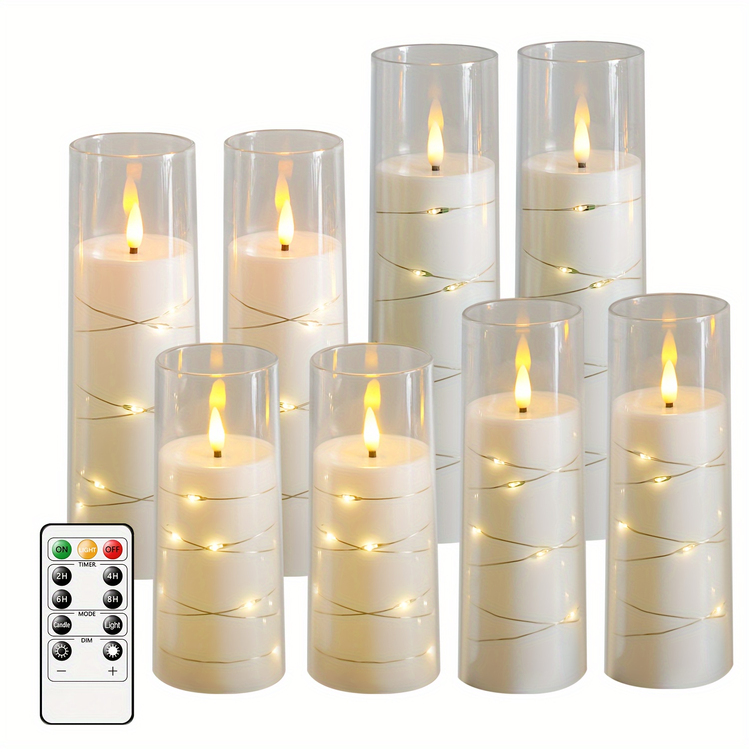 

3/6/8/12pcs Flickering Flameless Candle, Led Candles Powered By Batteries, Built-in Star String Light Remote Control And Timer For Christmas Halloween Parties (white) Ramadan