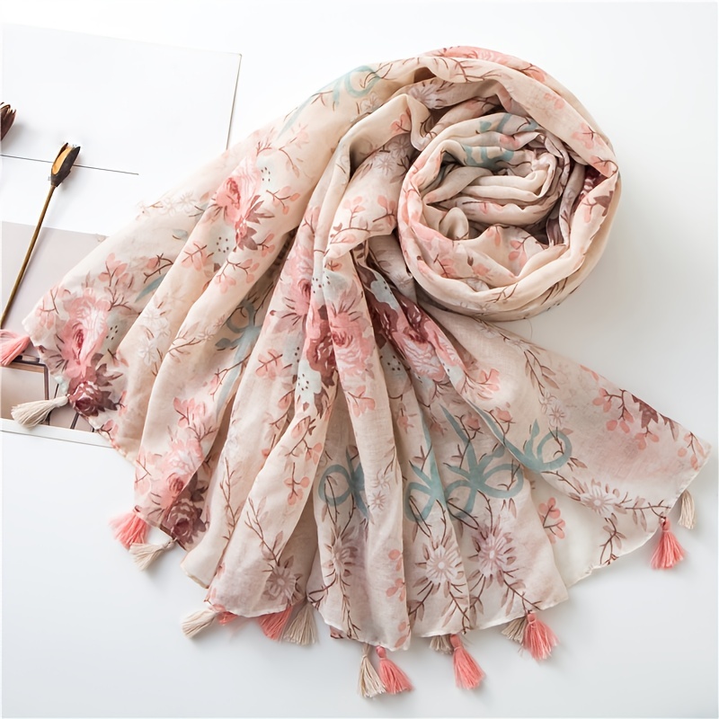 Fringed Thin Head Scarf Printed Geometric Fringe Headscarf Scarf