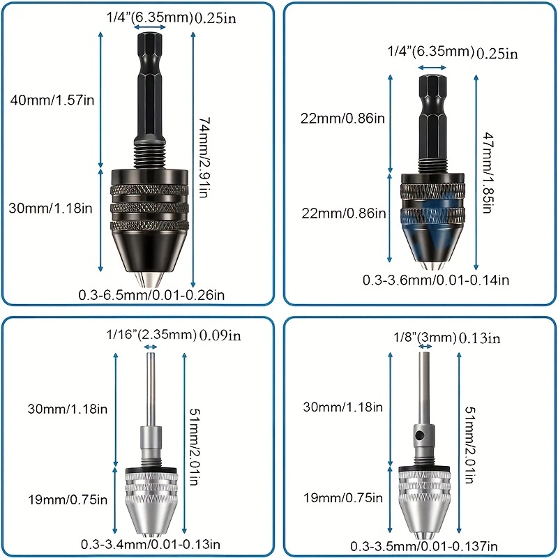 Universal 0.3~3.4mm Keyless Drill Chuck Adapter Adaptor Bit