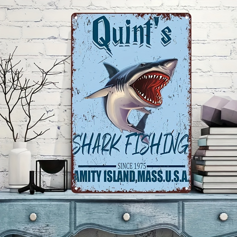 1pc Metal Aluminum Sign, Retro Tin Signs Vintage Style Art Jaws 80s Movie  Poster Shark Fishing Iron Painting For Indoor & Outdoor Home Bar Coffee Kitc