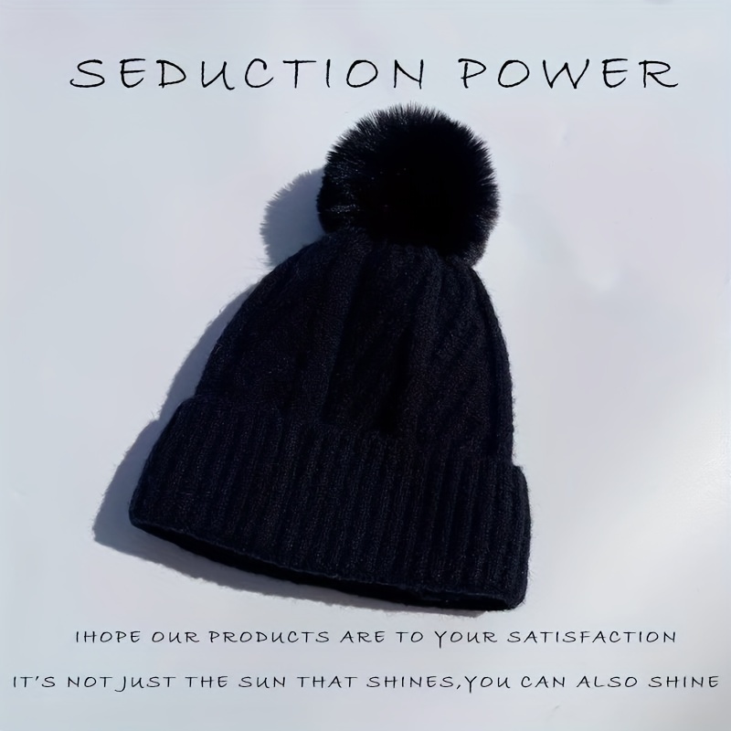 Trendy Thick Fleece Color - Solid Pom Beanie With Temu Classic