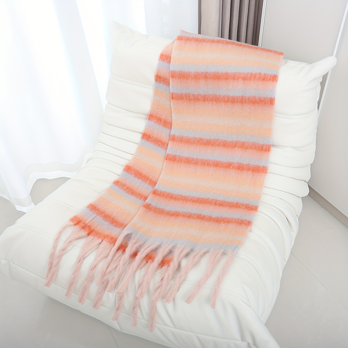 Contrast Color Plaid Striped Chunky Scarf Thickened Soft - Temu