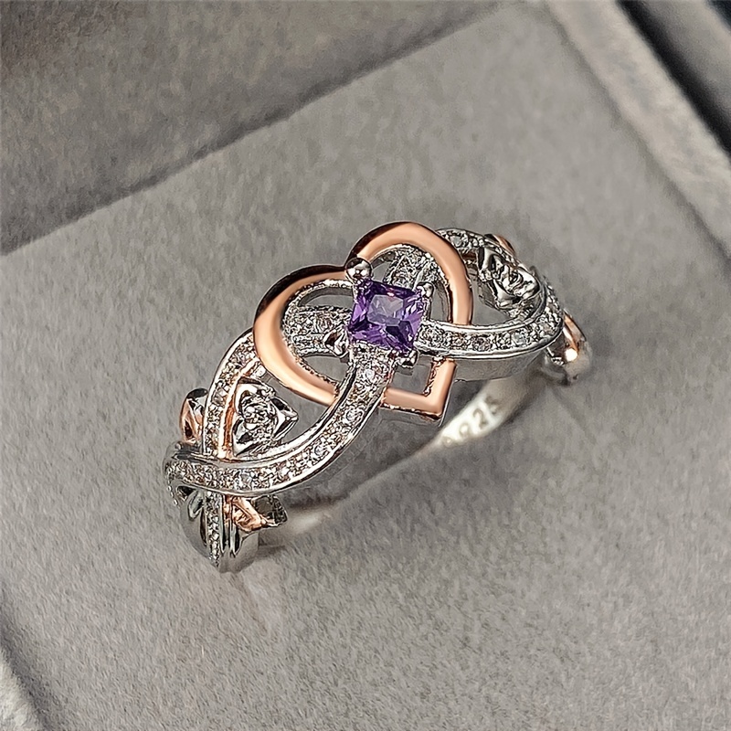 delicate purple sapphire womens heart two tone anniversary engagement wedding ring