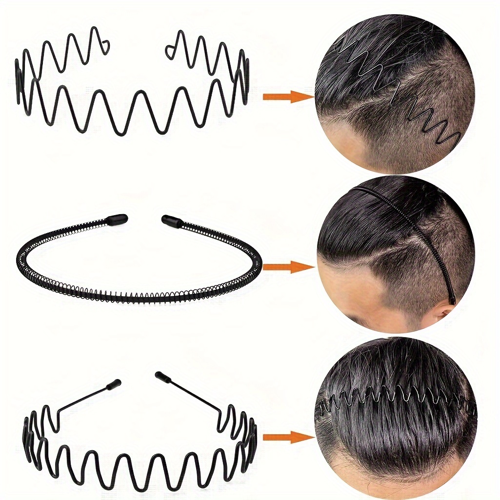 PROUSKY Serre-tête en métal pour garçon et femme - Bandeau en métal noir  ondulé antidérapant - Accessoires de cheveux pour homme et femme (mélange)