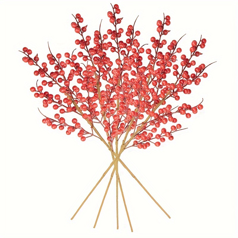 Artificial Red Berry Stems Faux Christmas Red Berries Holly - Temu