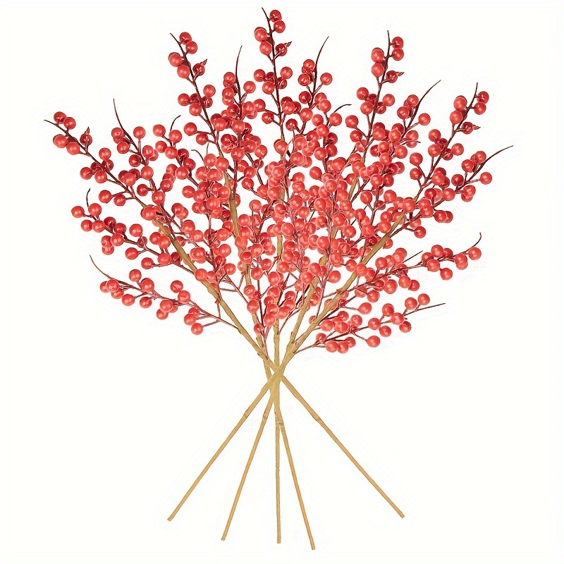 6pcs Artificial Red Berry Stems, Faux Christmas Red Berries Holly Berry  Branches, Fake Berry Picks For Floral Arrangements Christmas Tree Holiday  Home