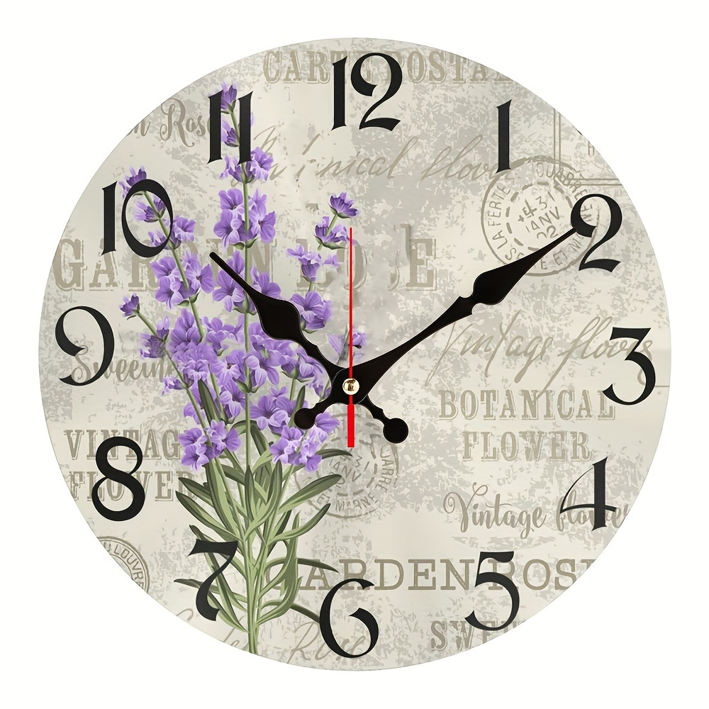 Wall Clock Vintage Lavender Flower Stamp Silent Non ticking - Temu Canada