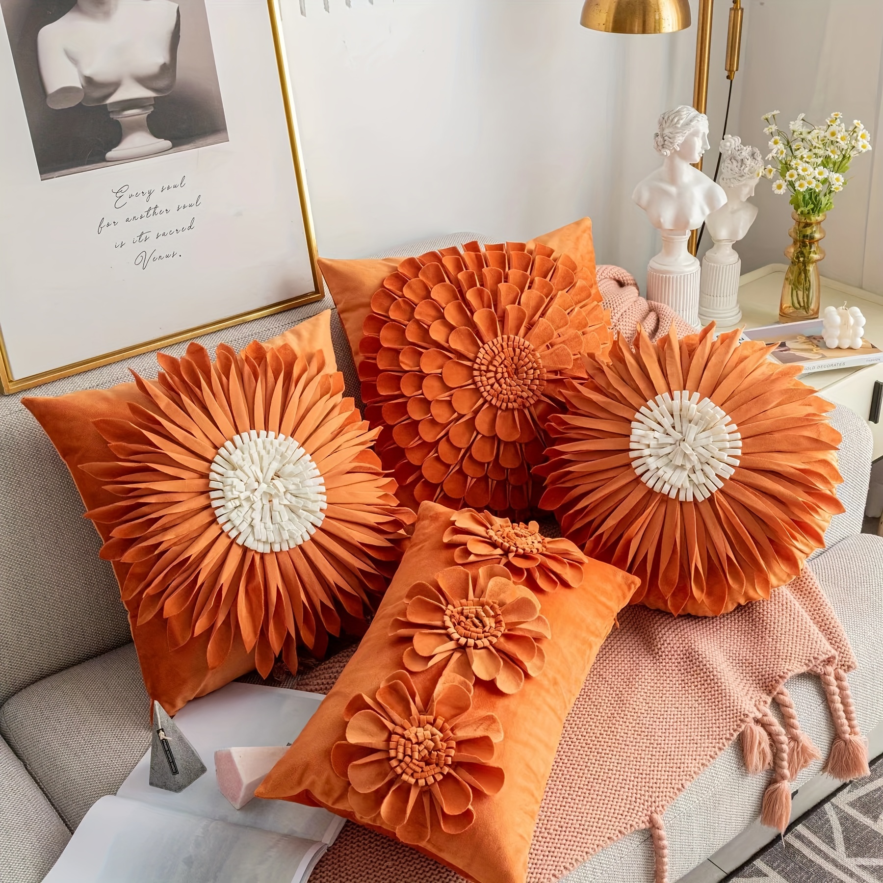 Handmade 3d Flower Characteristic Throw Pillow Covers Solid Temu Canada