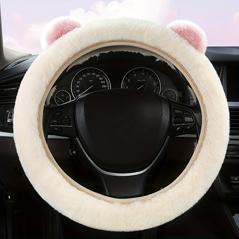 Fuzzy Steering Wheel Cover, Bear Cute Ears Fluffy