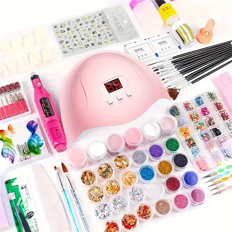 acrylic nail art kit nail art manicure set acrylic powder brush glitter file french tips uv lamp nail art decoration tools nail drill set for beginners with everything at home details 0