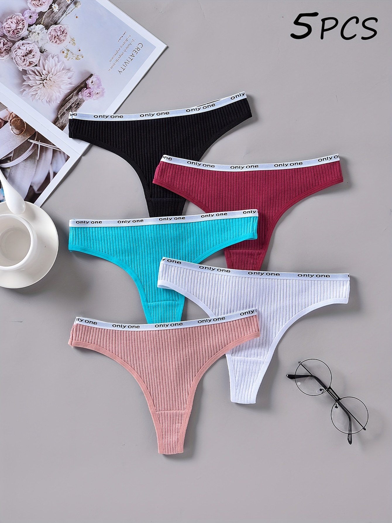 6 Pcs Seamless Sports Thongs, Comfy Low Waist Letter Print Thong Intimates  Panties, Women's Lingerie & Underwear