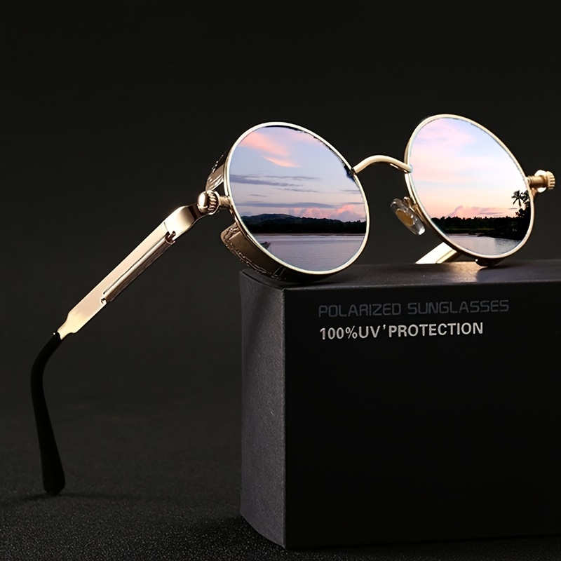 Men's Vintage Steampunk Style Sunglasses Round Frame - Temu