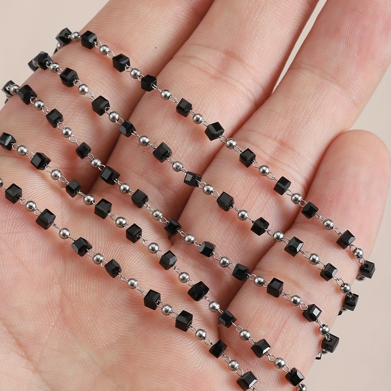 1meter Stainless Steel Natural Stone Beaded Chain Beads - Temu