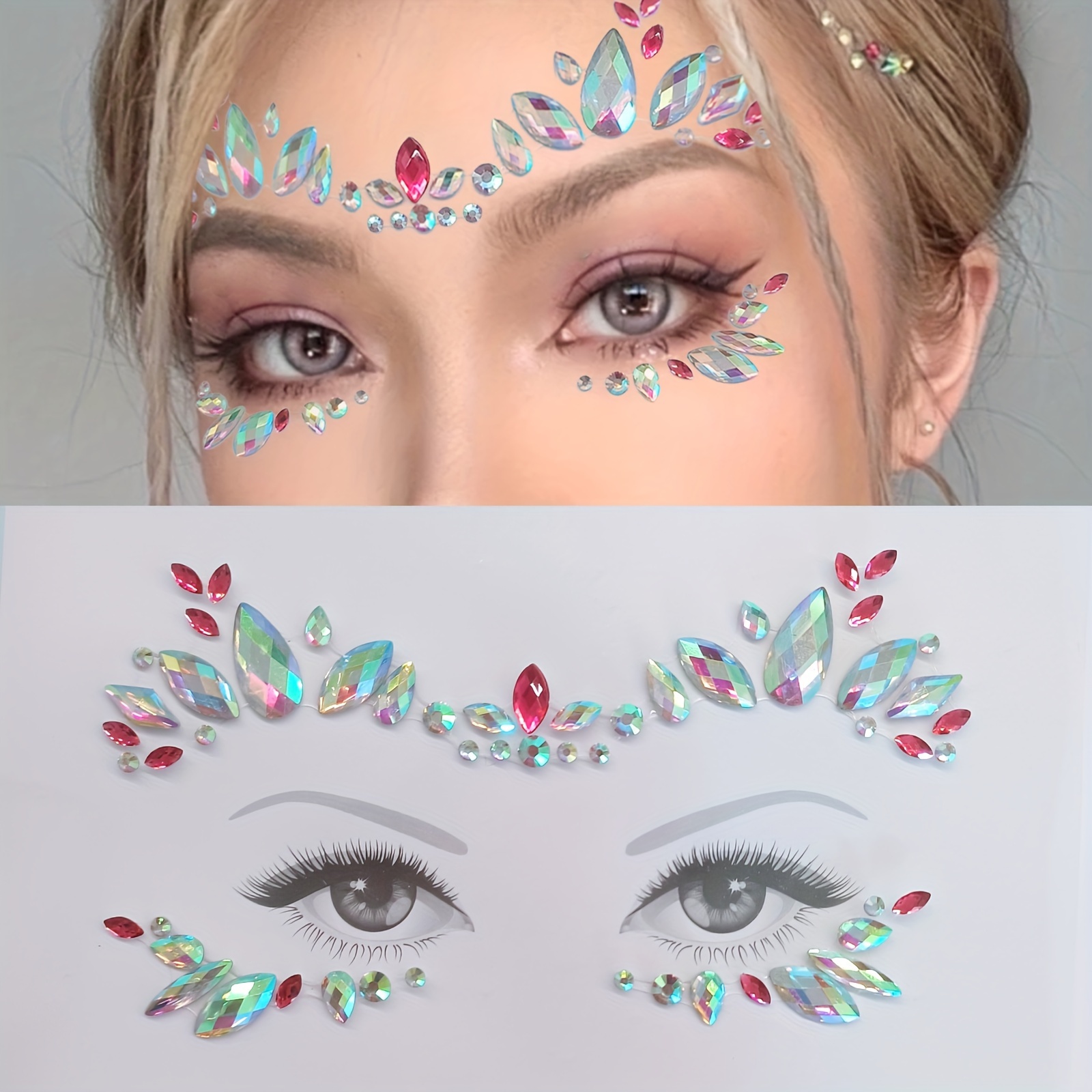 Adesivi Per Sopracciglia Trucco Decor Viso Gioielli Tatuaggio Strass Lucido  ♪