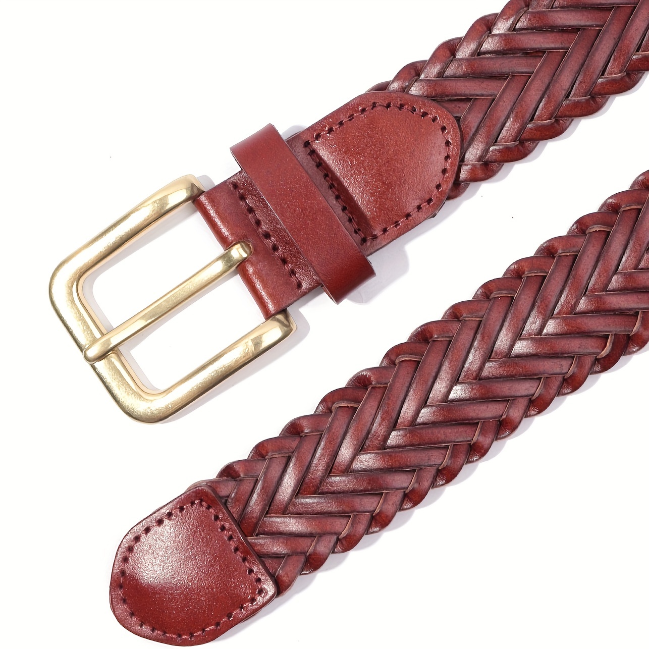 Red Braided Leather Belts Classic Golden Square Pin Buckle Belt Vintage  Jeans Pants Belt Dress Coat Girdle For Women - Temu