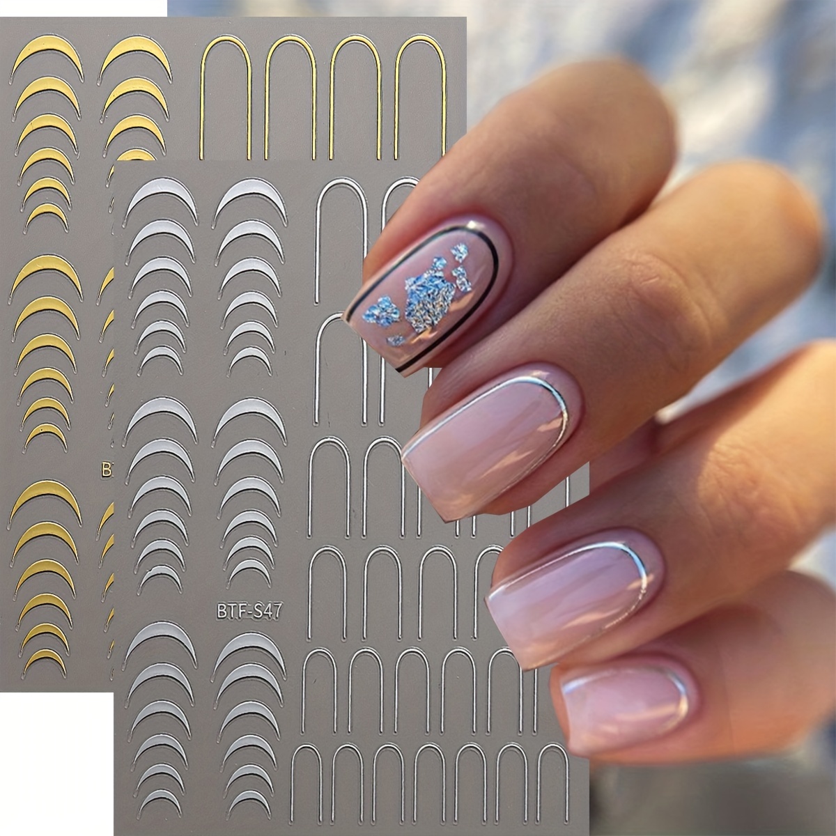 2sheets Geometric Pattern French Tip Nail Stickers French Nail Art