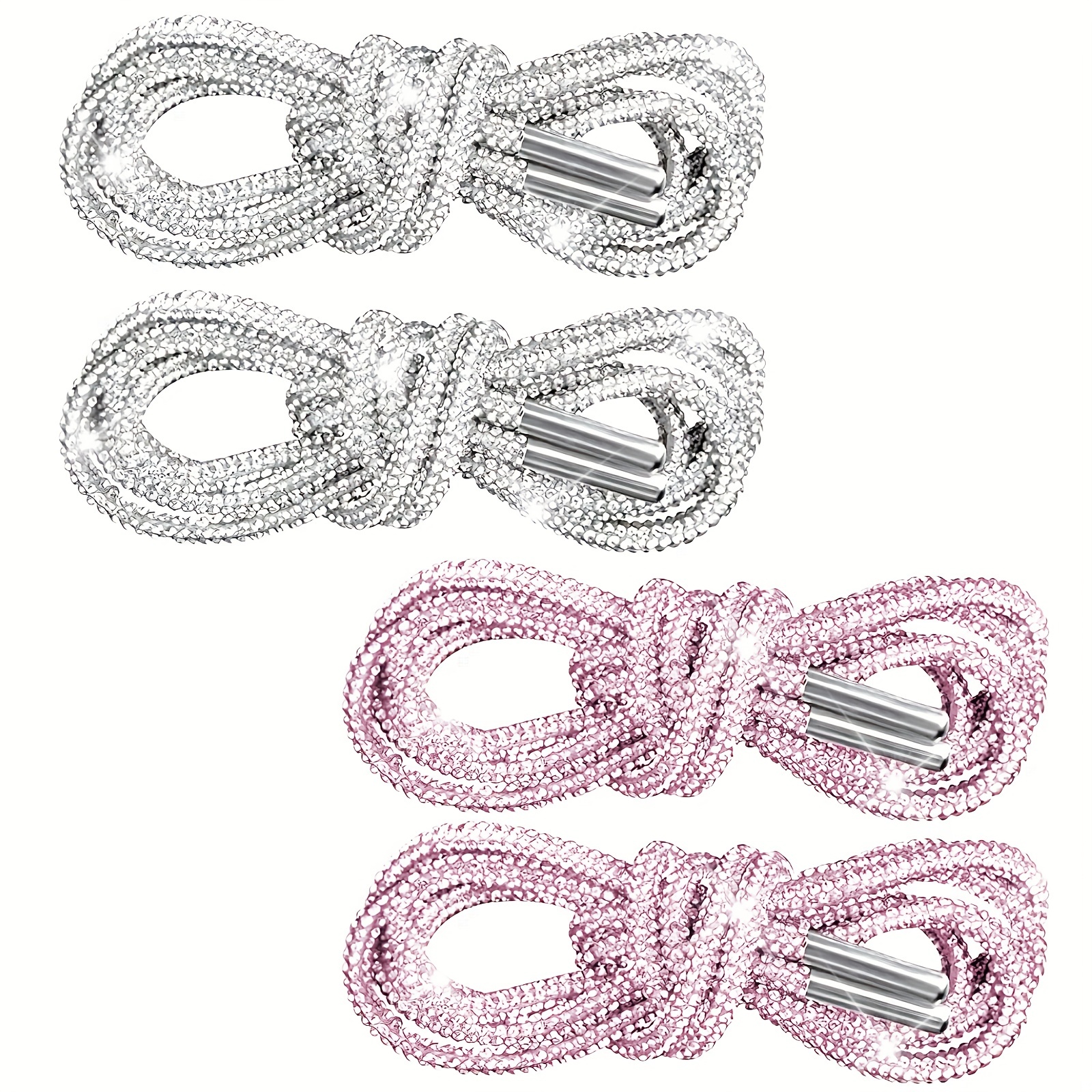 4 Pcs Rhinestone Glitter 55'' Shoelaces Crystal Shoe Laces Bling Bling Drawstring Cords Replacement Shiny Round Shoe Laces
