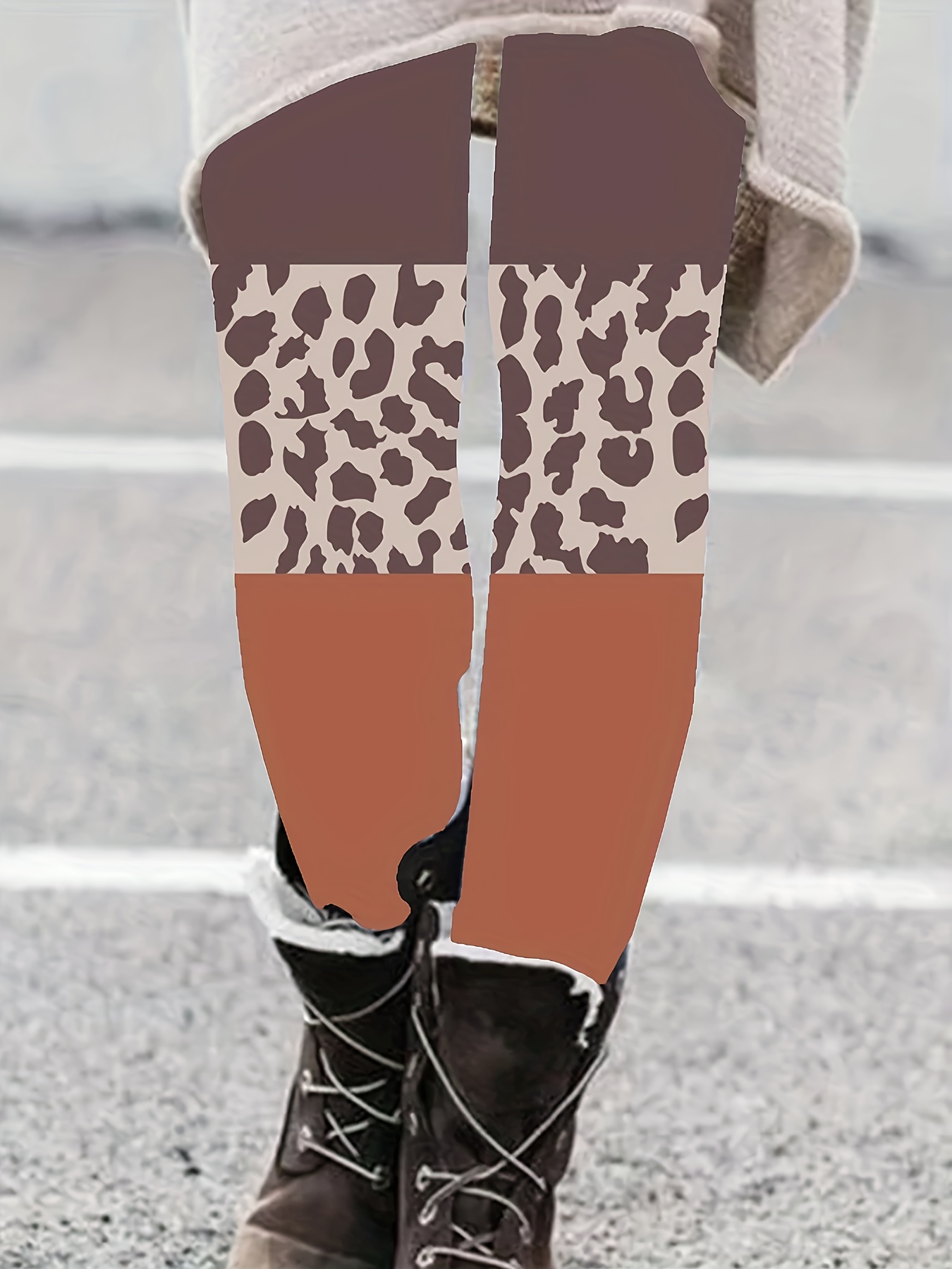 Leopard Print High Waist Leggings Casual Long Length Slim - Temu Canada