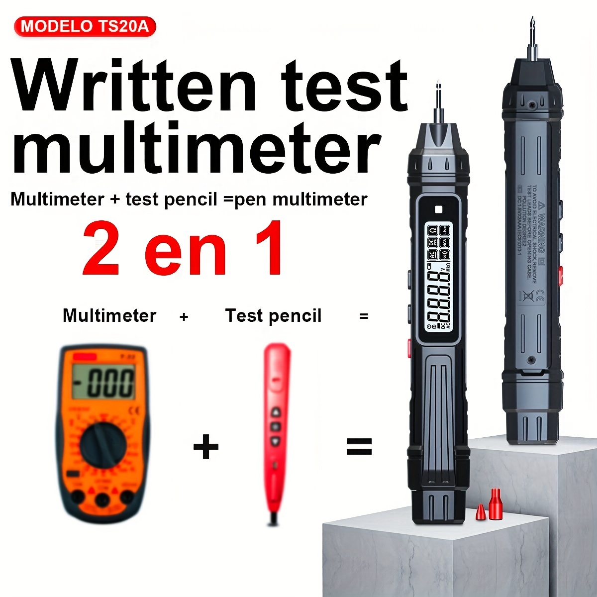 Multimètre à stylo intelligent Mini multimètre à stylo portable avec écran  LCD rétro-éclairé et pistes de test Testeur automatique de ligne de mesure  numérique pour tension ac / dc