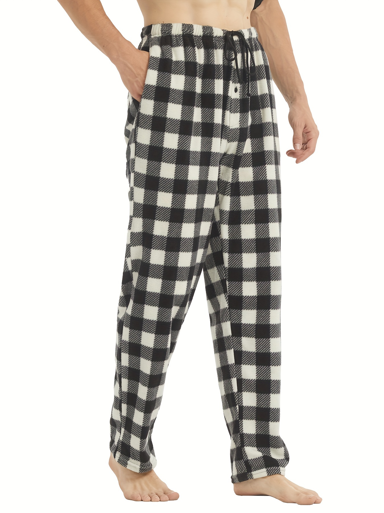 Mens Black and White Plaid Pajama Pants
