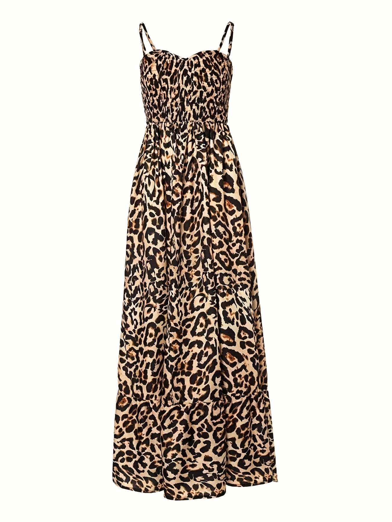 Leopard Print Shirred Cami Dress Sexy Ruched Elastic Waist - Temu