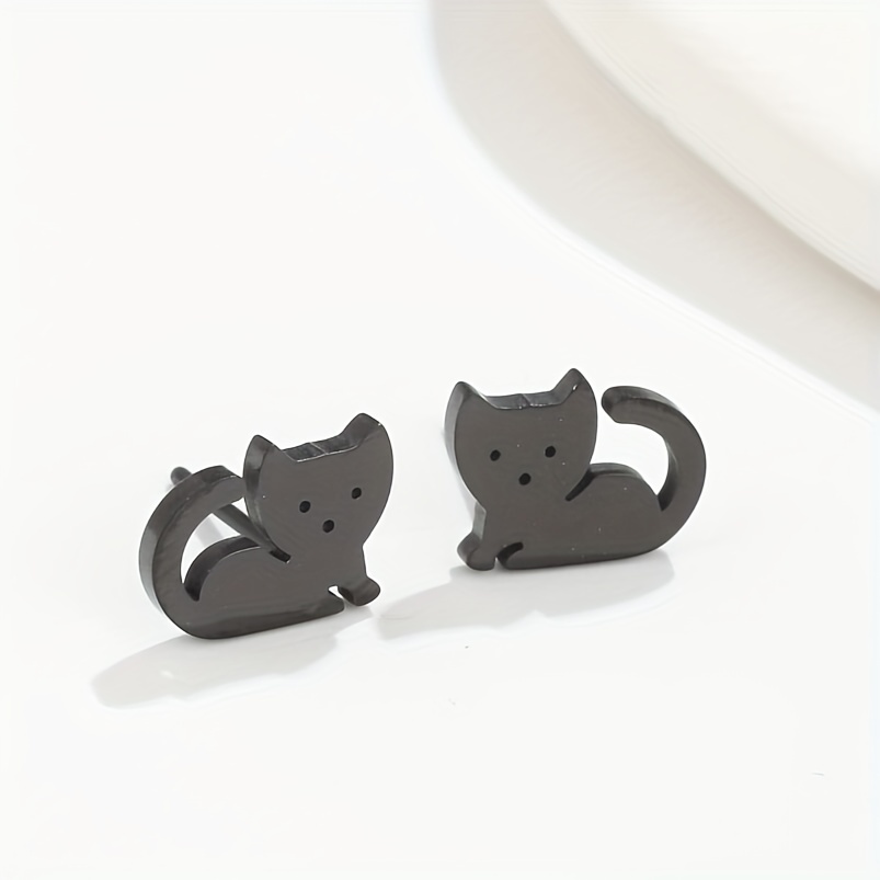 2pcs Pair Men's Style Earring Stud, Mini Animal Cat Earrings