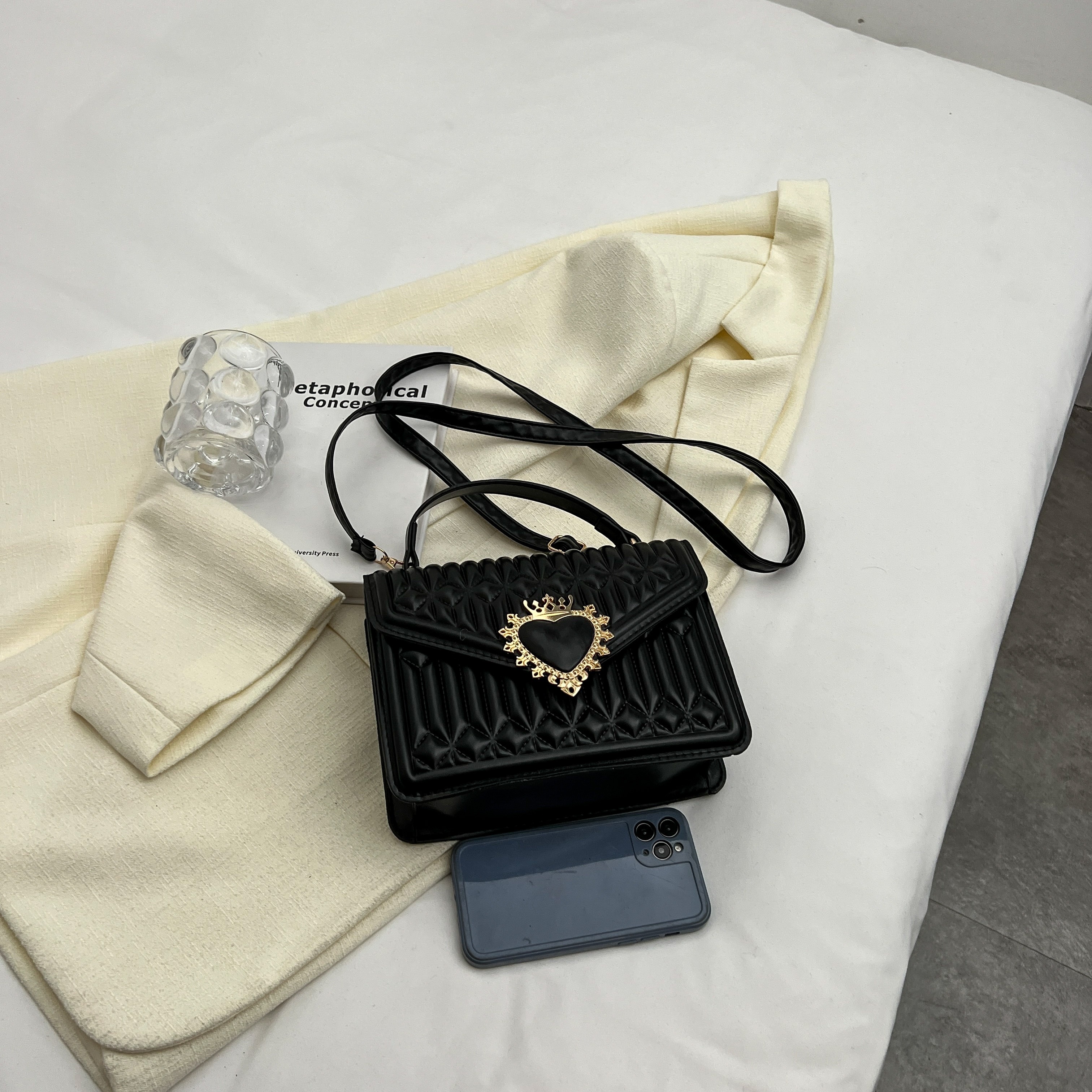 Y2k Heart Shoulder Bags Luxury Design Silver Crossbody Bag For