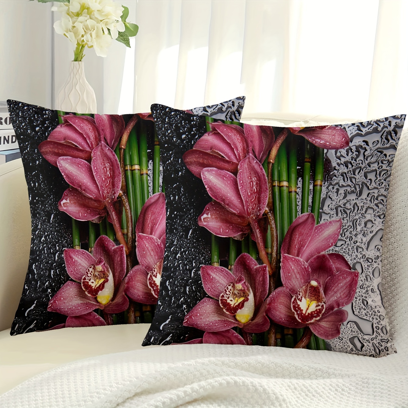 

2pcs, Floral Large Flower Series Pillowcase, Modern Simple Art Mysterious Living Room Bedroom Home Decoration, Short Plush Cloth, Double-sided Print, No Pillow Core