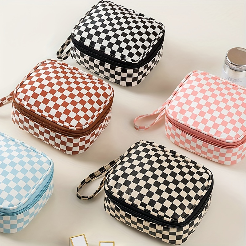 Small Cute Cosmetic Bags Floral Plaid Print Sanitary Napkin Holder