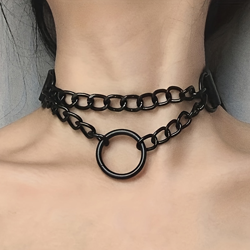 Punk Rings Circle Rivet Leather Women's Necklace Bar Party Accessories  Gothic Adjustable Rock Collars Choker, Fashion Choker