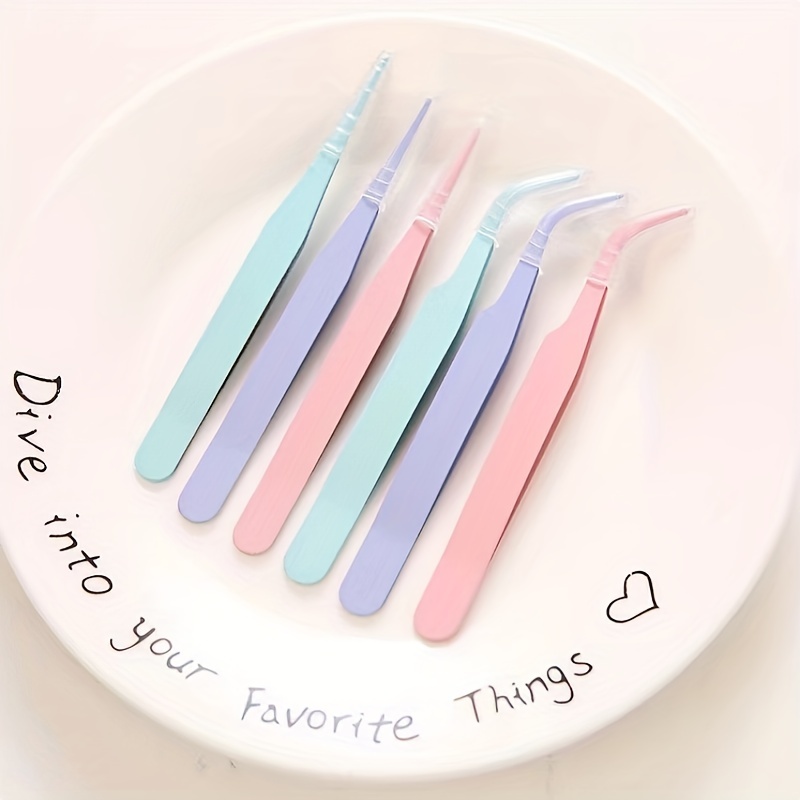 

2pcs Macaron Solid Color Stainless Steel Tweezers Sticker , Student Diy Tools Pointed And Curved