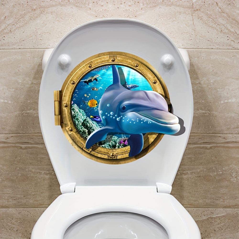 3D Dolphin Diving Mirror Toilet Sticker