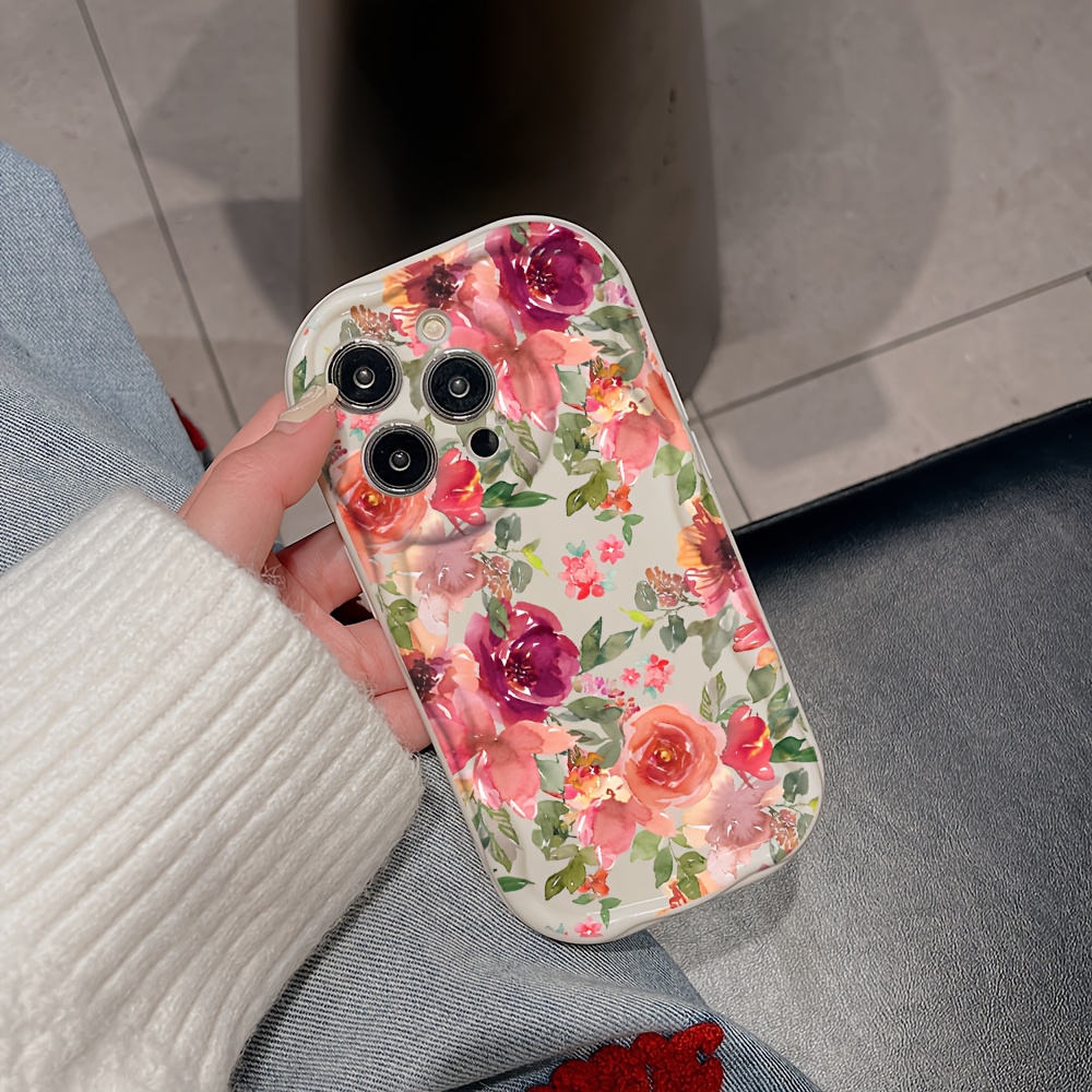 Phone Case Small Fresh Flower Print Creamy Edge Phone Case Temu New