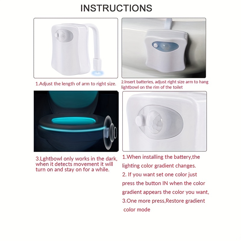 8-color Motion Sensor Led Toilet Bowl Light To Light Up Your Bathroom -  Batteries Not Included!