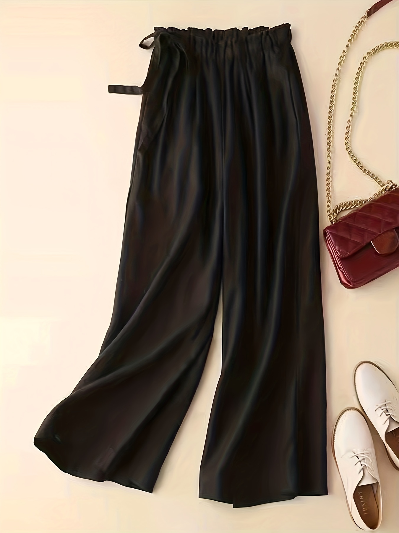 Solid Elastic Waist Pants, Casual Wide Leg Summer Pants