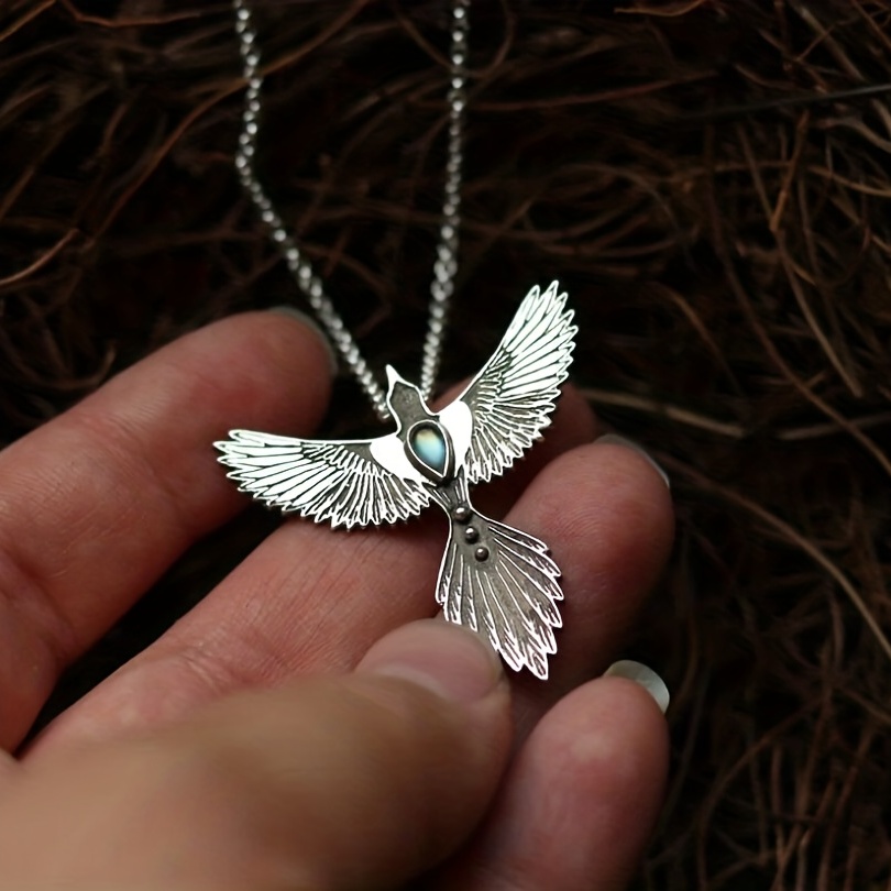 Vintage Personality Phoenix Wing Pendant Necklace, Silver Plated