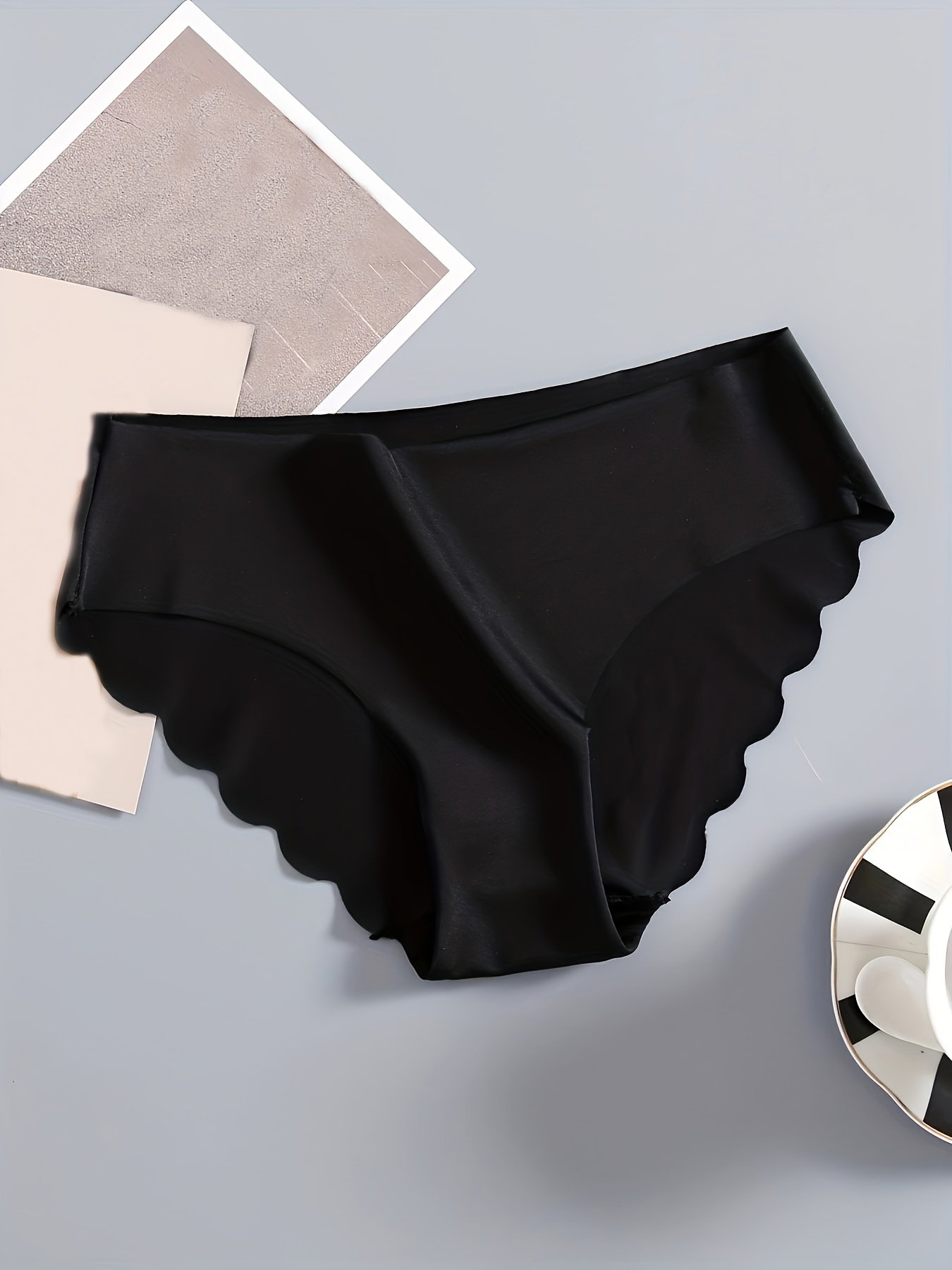5 Pcs Soft Seamless Briefs, Breathable Wave Trim Panties, Women's Underwear  & Lingerie