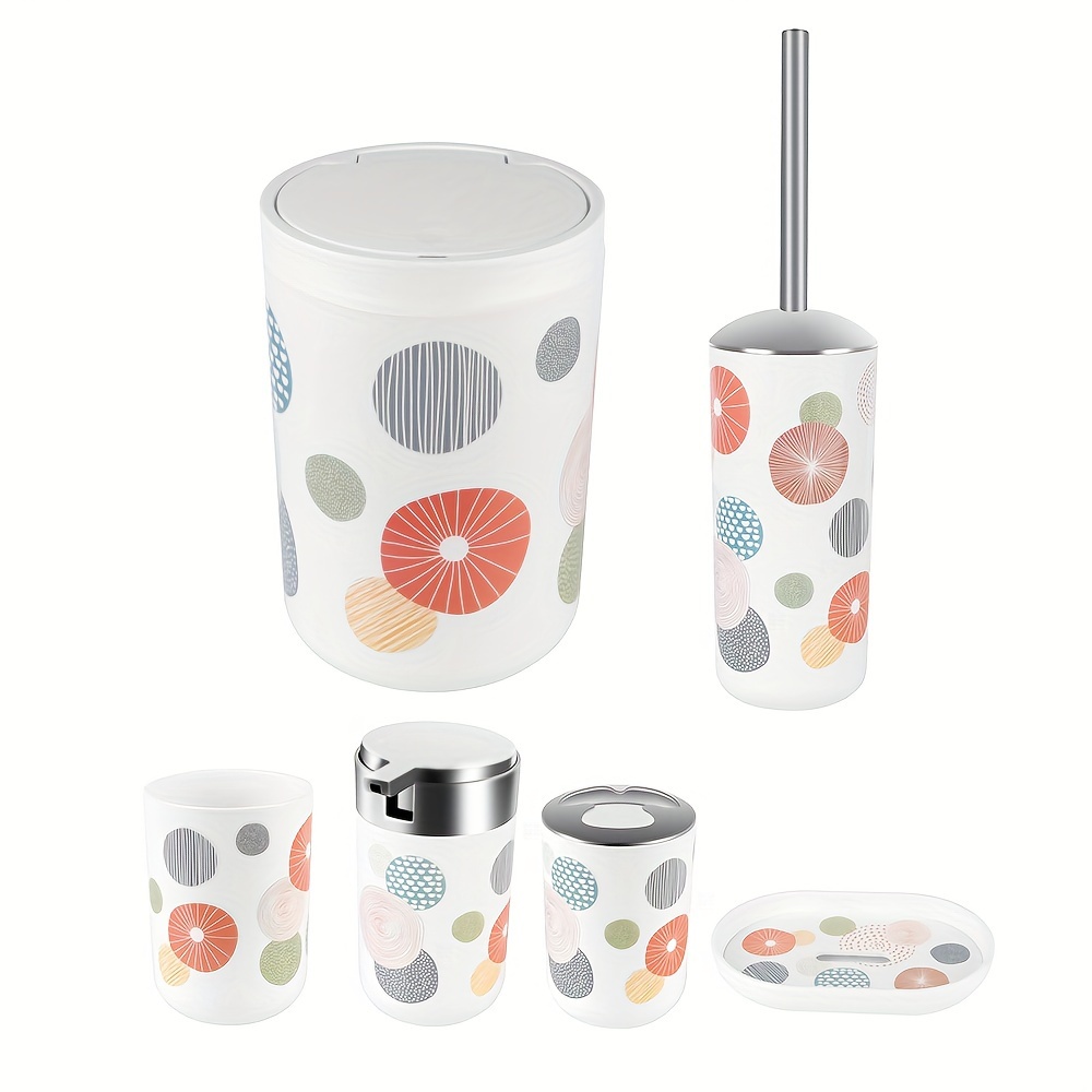6pcs Printed Bathroom Accessory Set Garbage Toilet Brush - Temu Portugal