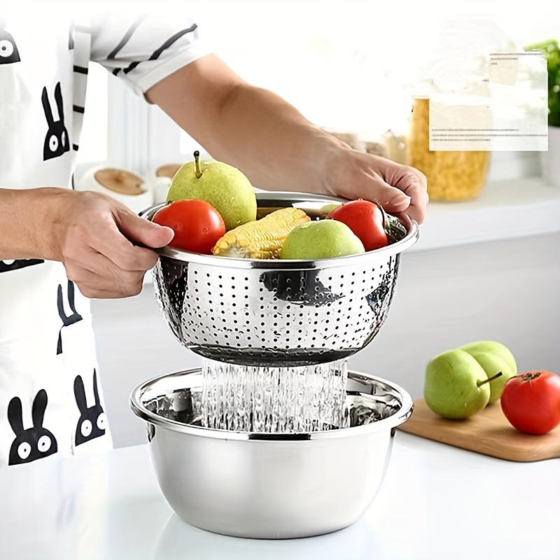 Stainless Steel Basin with Grater 3 in 1 Vegetable Cutter Slicer Cheese  Grater with Drain Basket