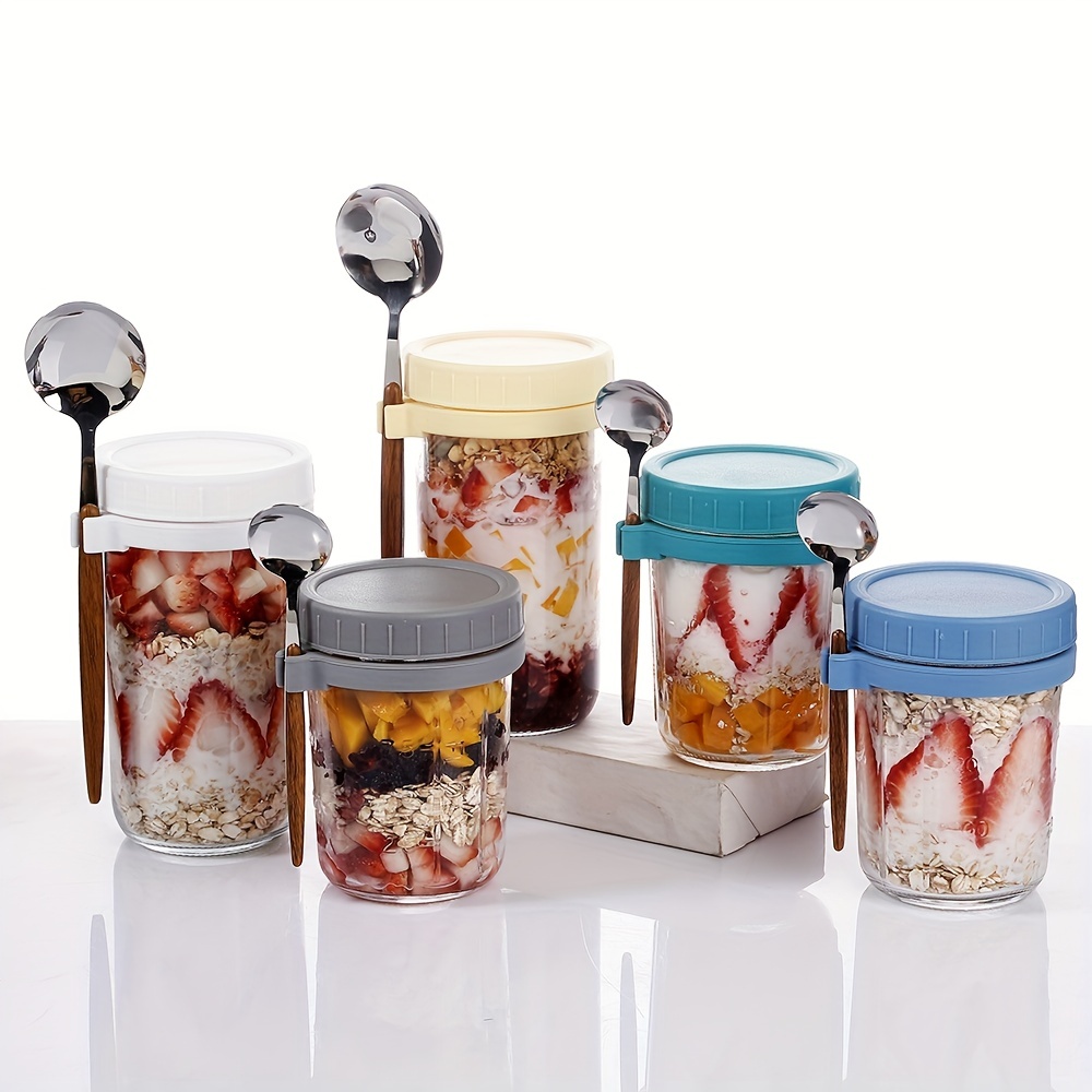 1PCS Overnight Oats Containers with Lids and Spoons, 16 Oz Glass Mason Overnight  Oats Jars, Large Capacity Airtight Jars for Milk, Cereal, Fruit, Yogurt,  Salad, Meal Prep(White)