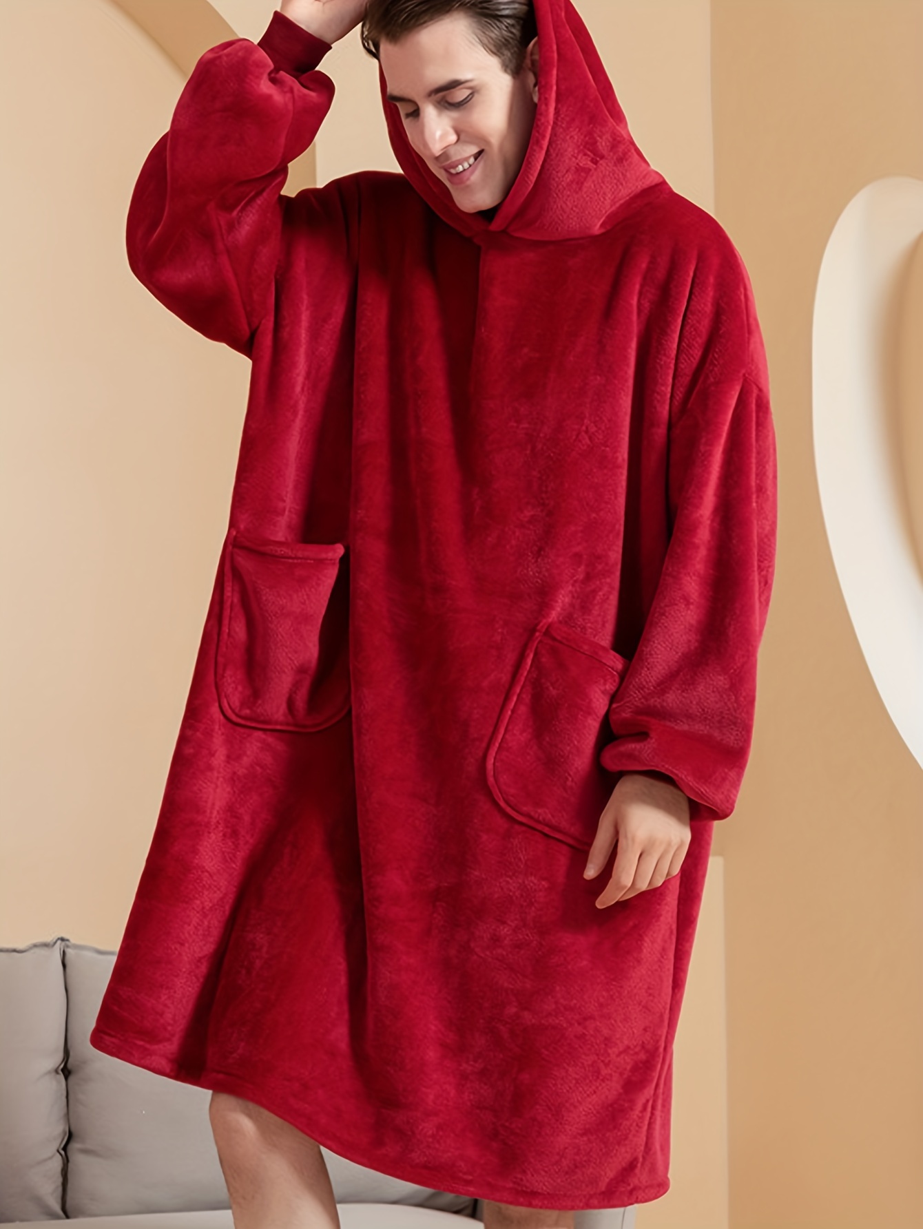 Men's Trendy Pajamas Hooded Warm Cozy Flannel Short Robe - Temu